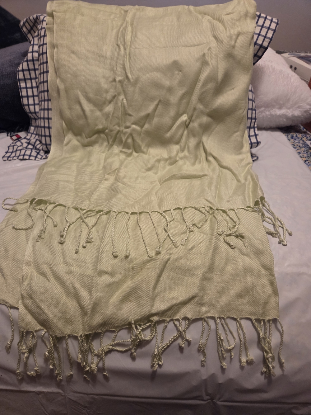 Light Green Woven Fringe Pashmina
